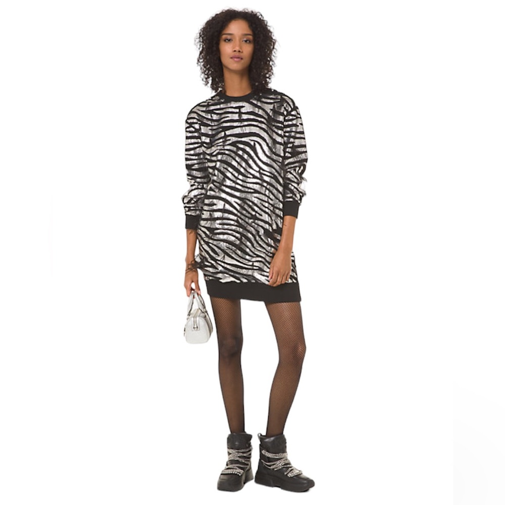Michael Michael Kors Zebra Sequined Sweater Dress NEW Size XS/S (oversized)
